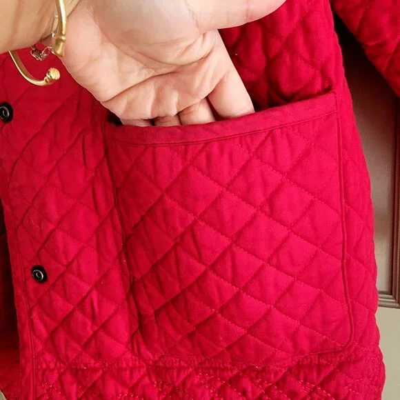 Denim & Co Reversible Quilted Jacket With Floral Print & Solid Red Design Button - Picture 7 of 16